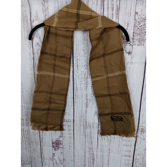 CASHMERE FINISH - 100% ACRYLIC - BROWN PLAID SCARF! - Picture 1 of 3
